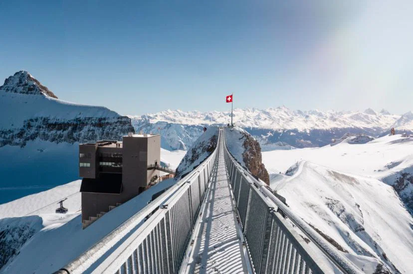 Narrow bridge going over a glacier 
