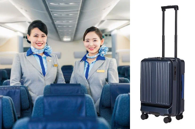 Cabin crew smiling on ANA airline and seperate suitcase image