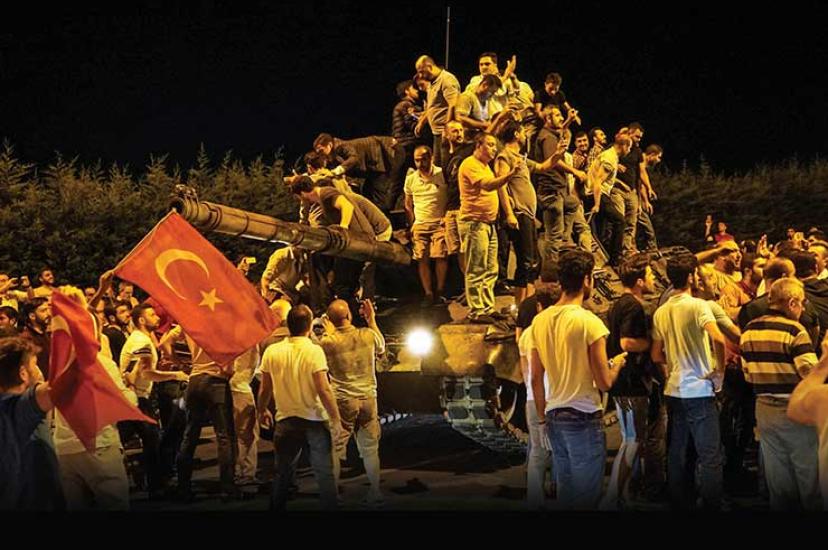 Turkey protesters on tank