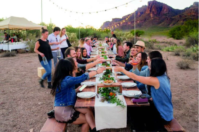 Group of friends eating outdoors in Arizona