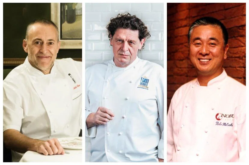 Chefs Michel Roux Junior, Nobu Matsuhisa and Marco Pierre White