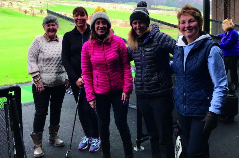 Travel Bureau’s marketing manager Kathryn (in pink) at the Close House Festive Golf Day 2018