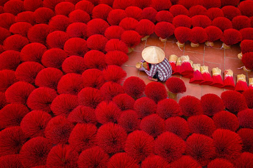 Drying Incense sticks in Hanoi, Vietnam 
