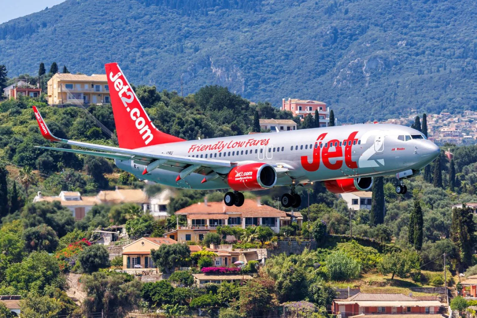 A Jet2 plane taking off in Corfu, Greece