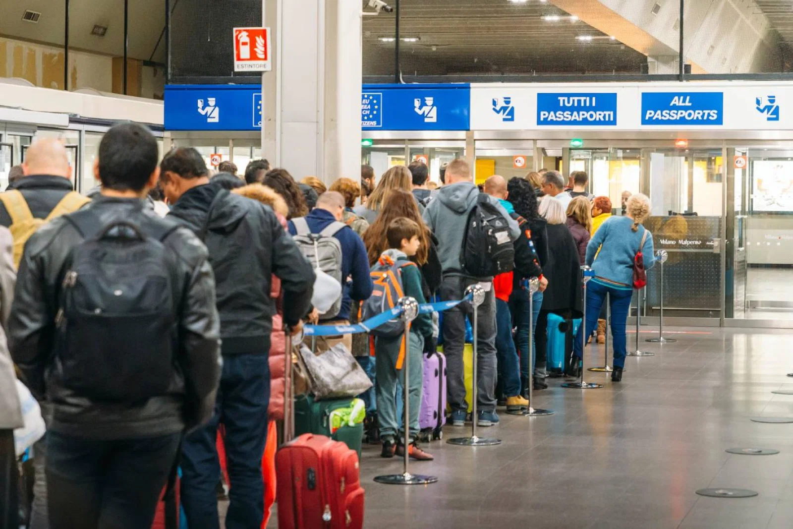 Long queue at passport control