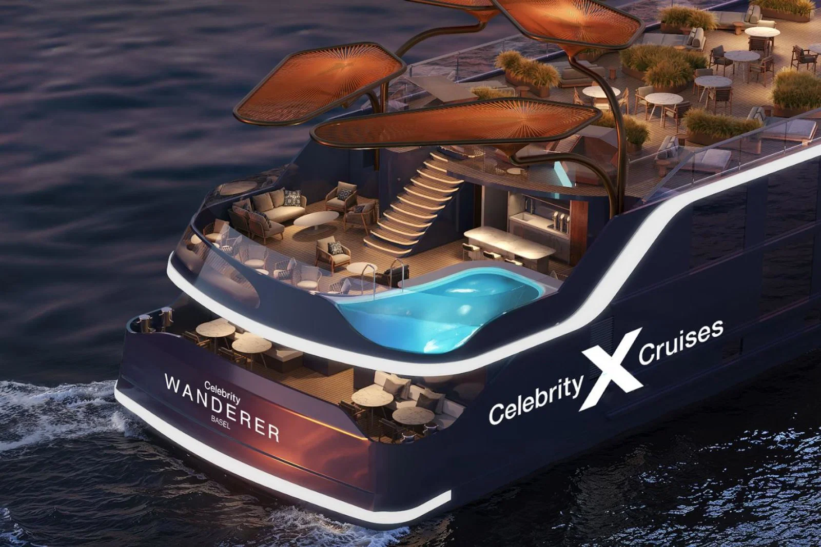 Luxury river ship with pool 