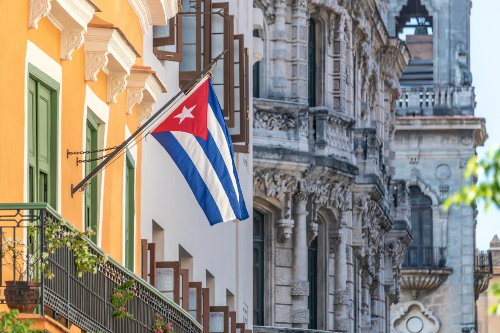 A Cuban flag hanging in old Havana