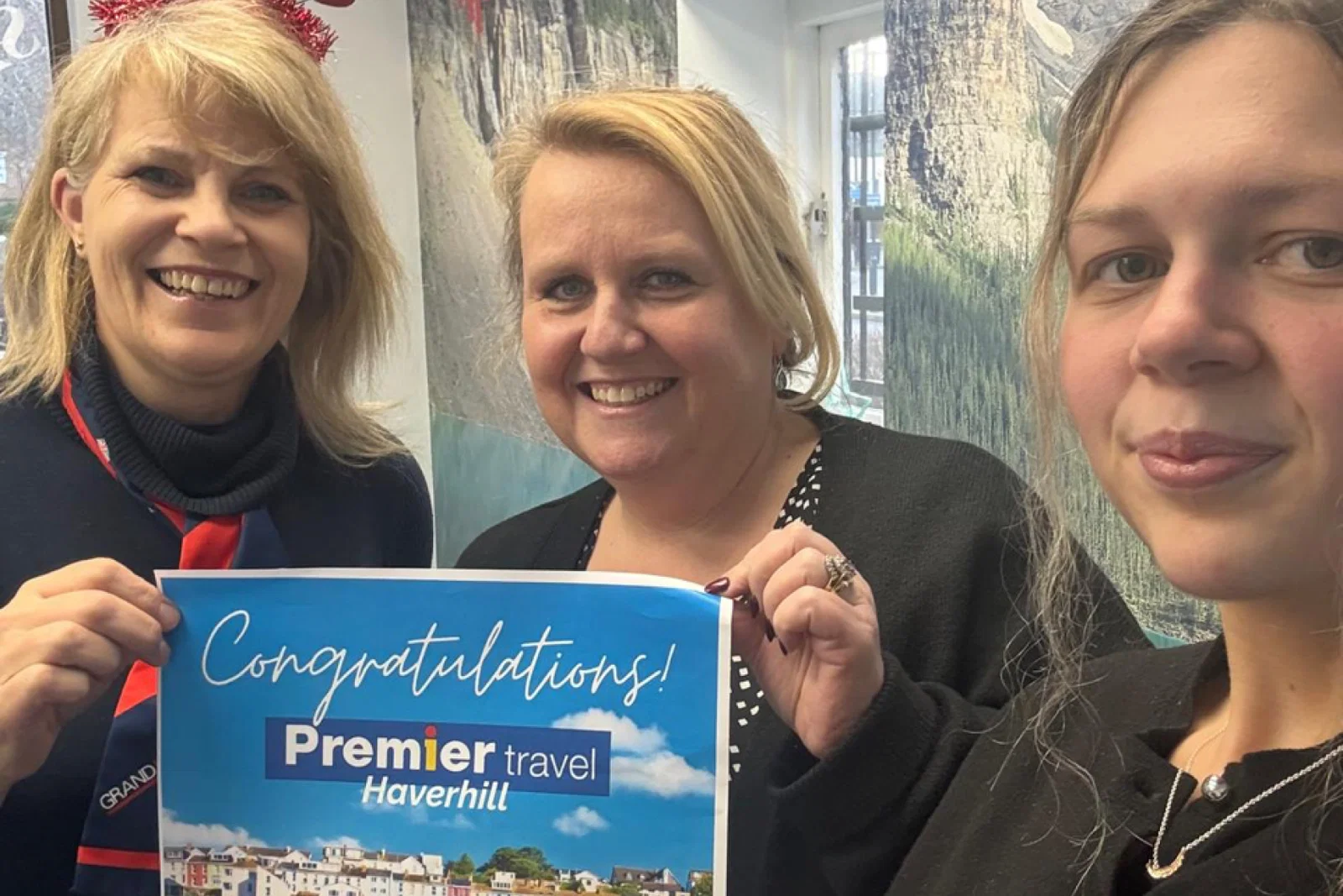 Lyn Arnold pictured here  with Jacqueline Hill and Nicola Elis of Premier Travel.