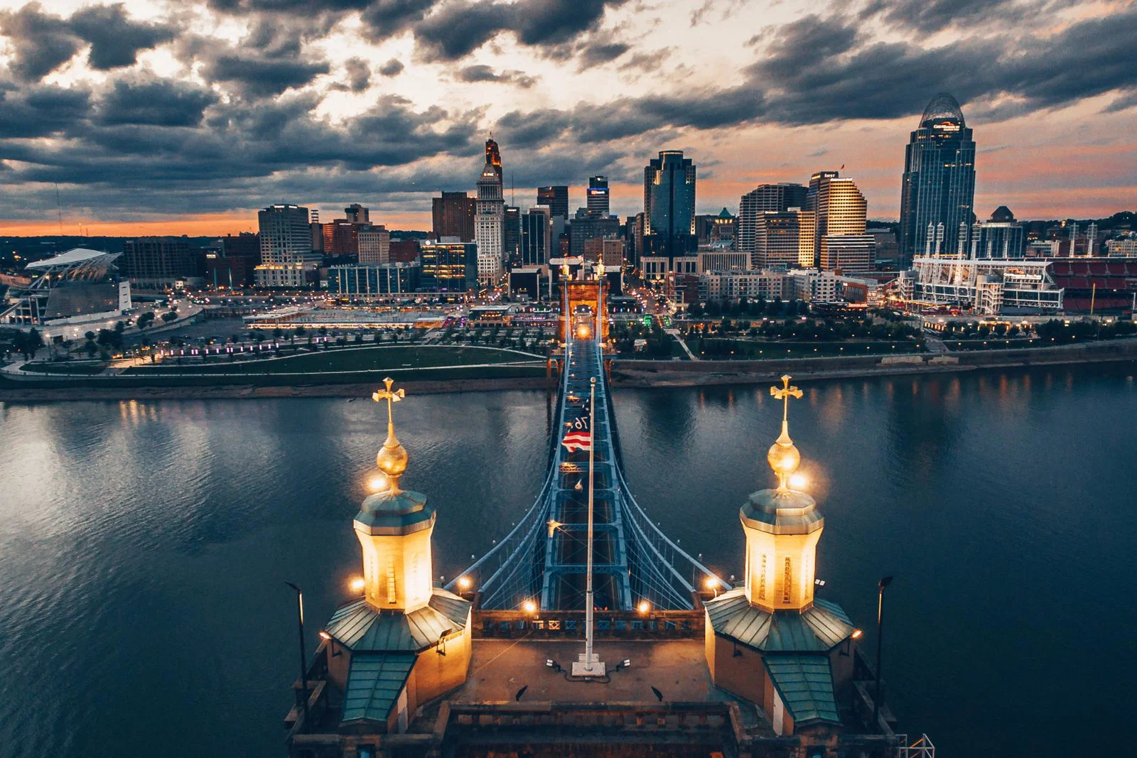 The Cincinnati Skyline Above the Roebling Bridge