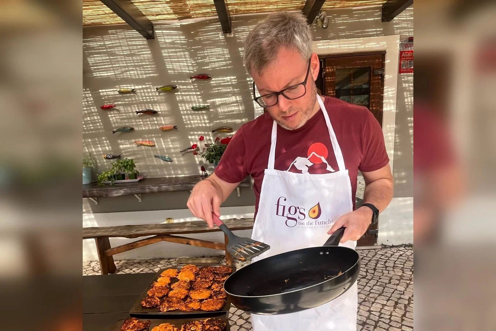 James sweats over some sweet potato rostis at Figs on the Funcho