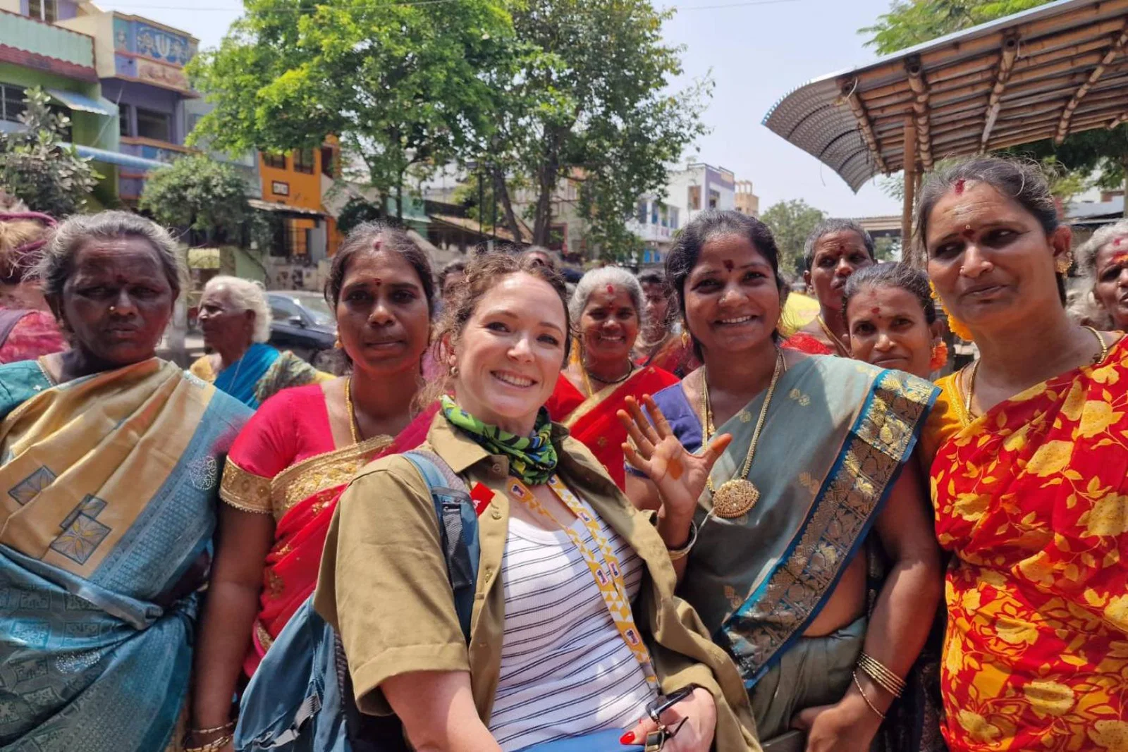 Jo O'Connell taking selfie with local Indian women