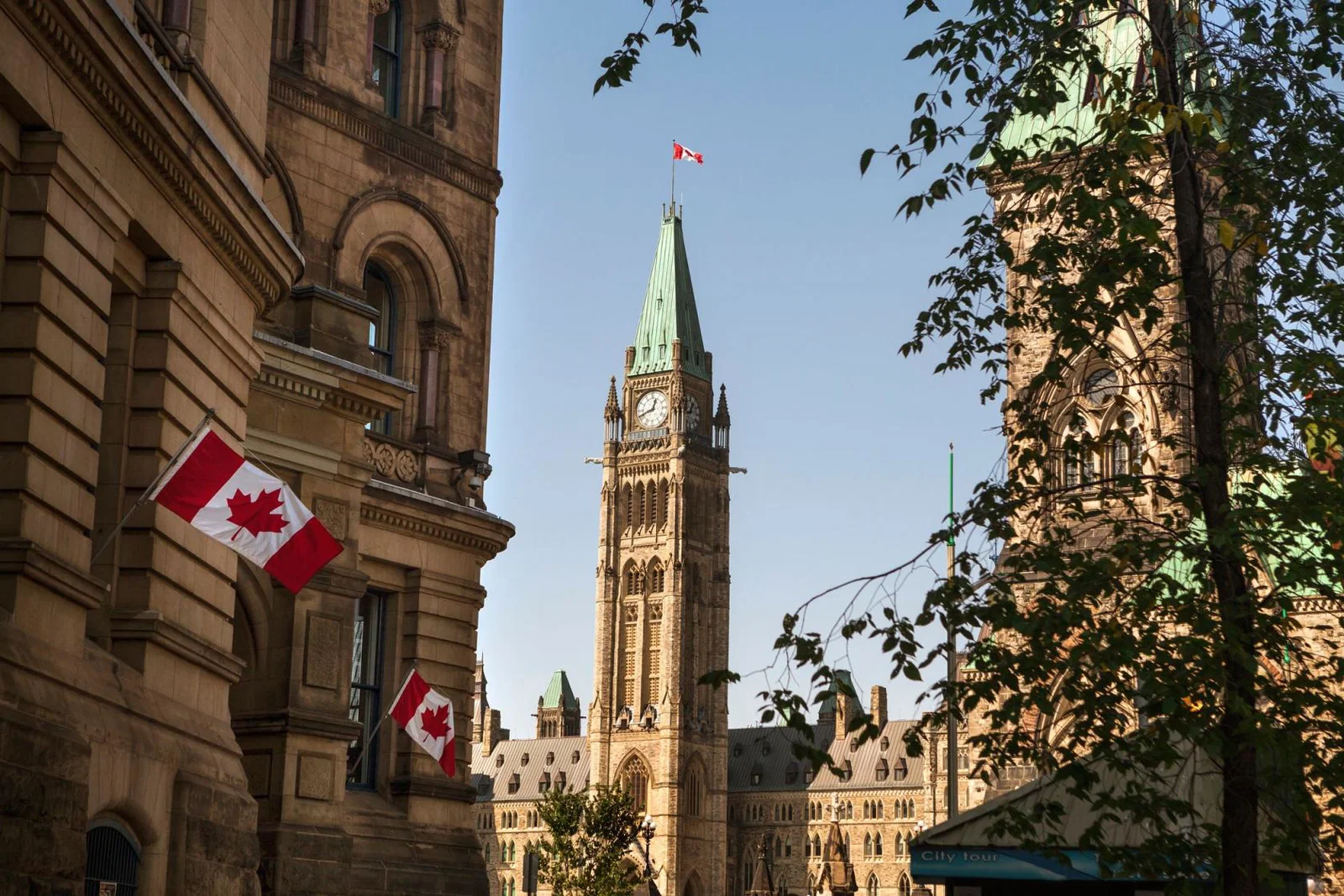 Ottawa's Parliament Hill with parliament building and peace tower