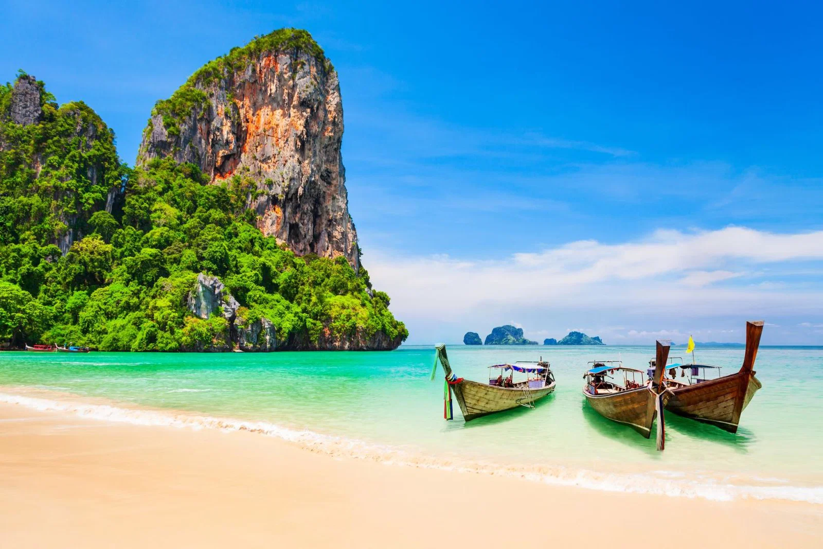 Boats moored on a beach in Thailand
