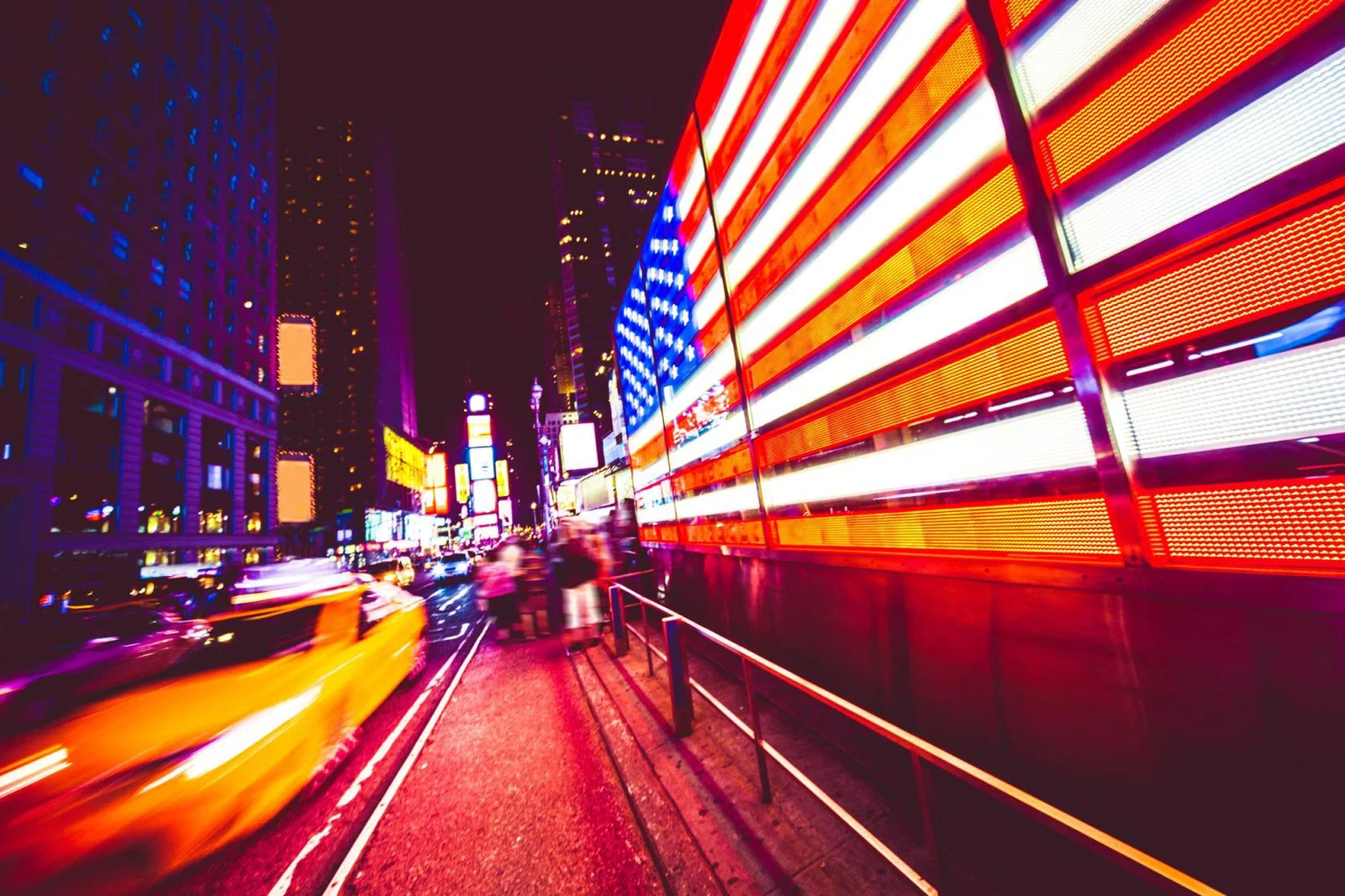 A digital US flag pictured in New York's Times Square