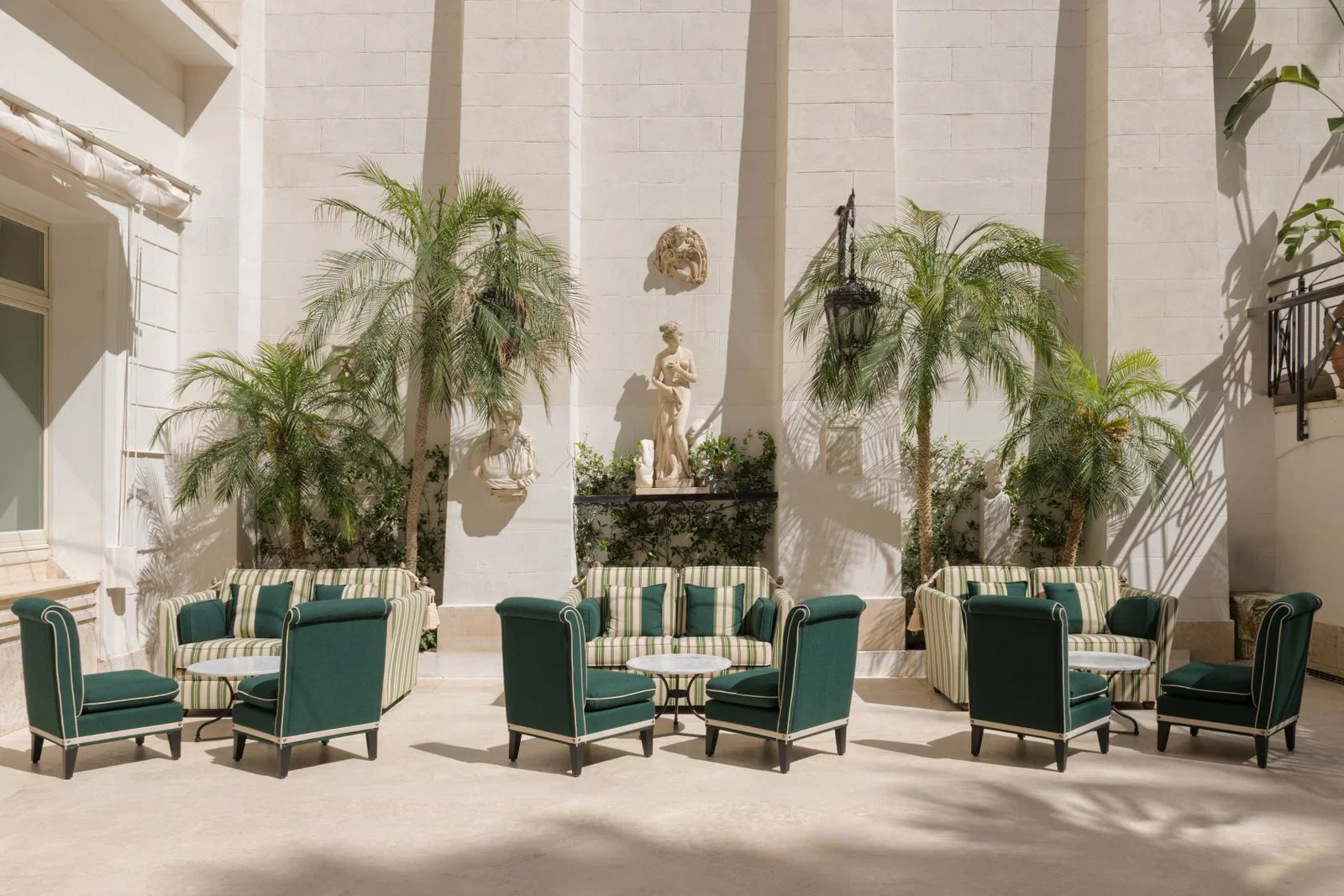 The newly Jacques Garica designed Palm Court at Hassler Roma hotel