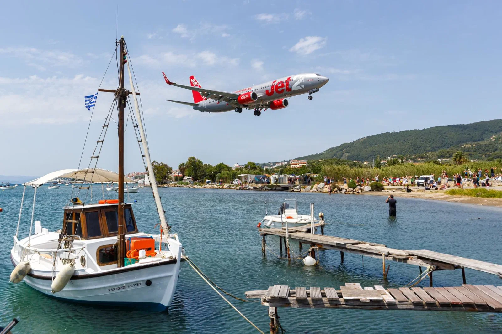 A Jet2 aircraft comes in to land at Greece's Skiathos airport