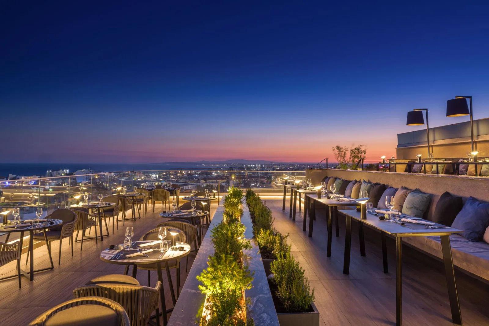 Guests can enjoy contemporary Asian cuisine at the hotel's Immenso Rooftop Restaurant