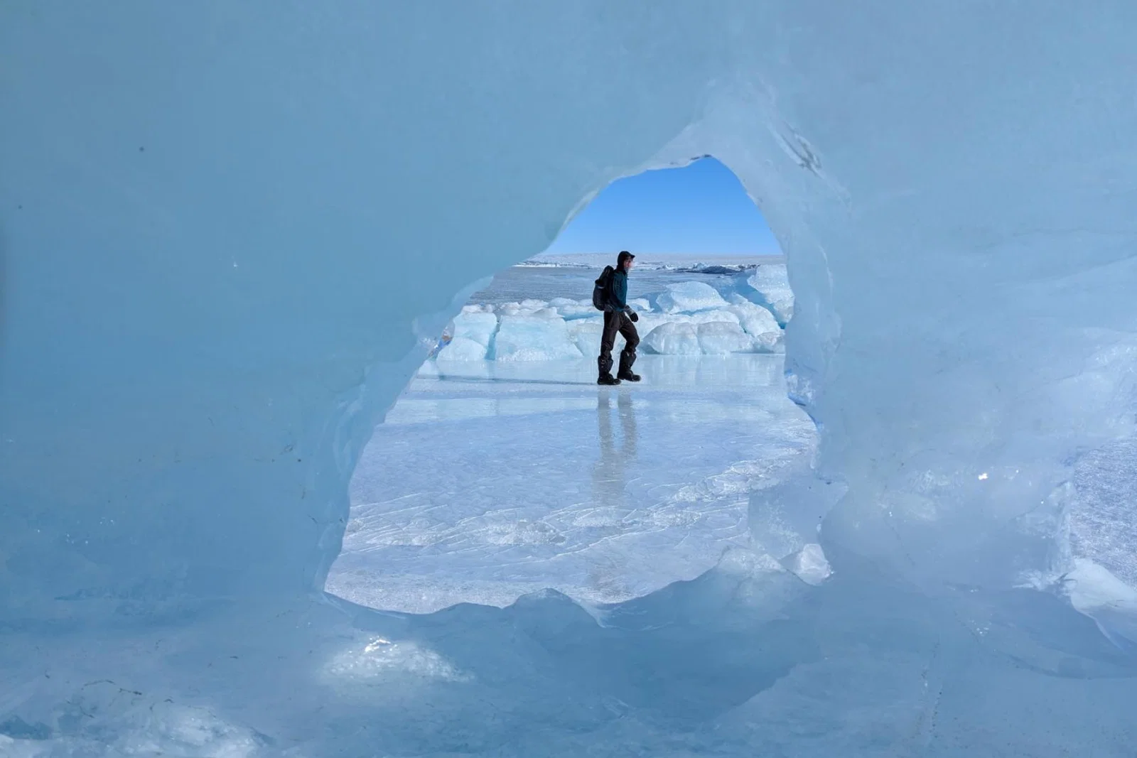 Man hiking in Antarctica