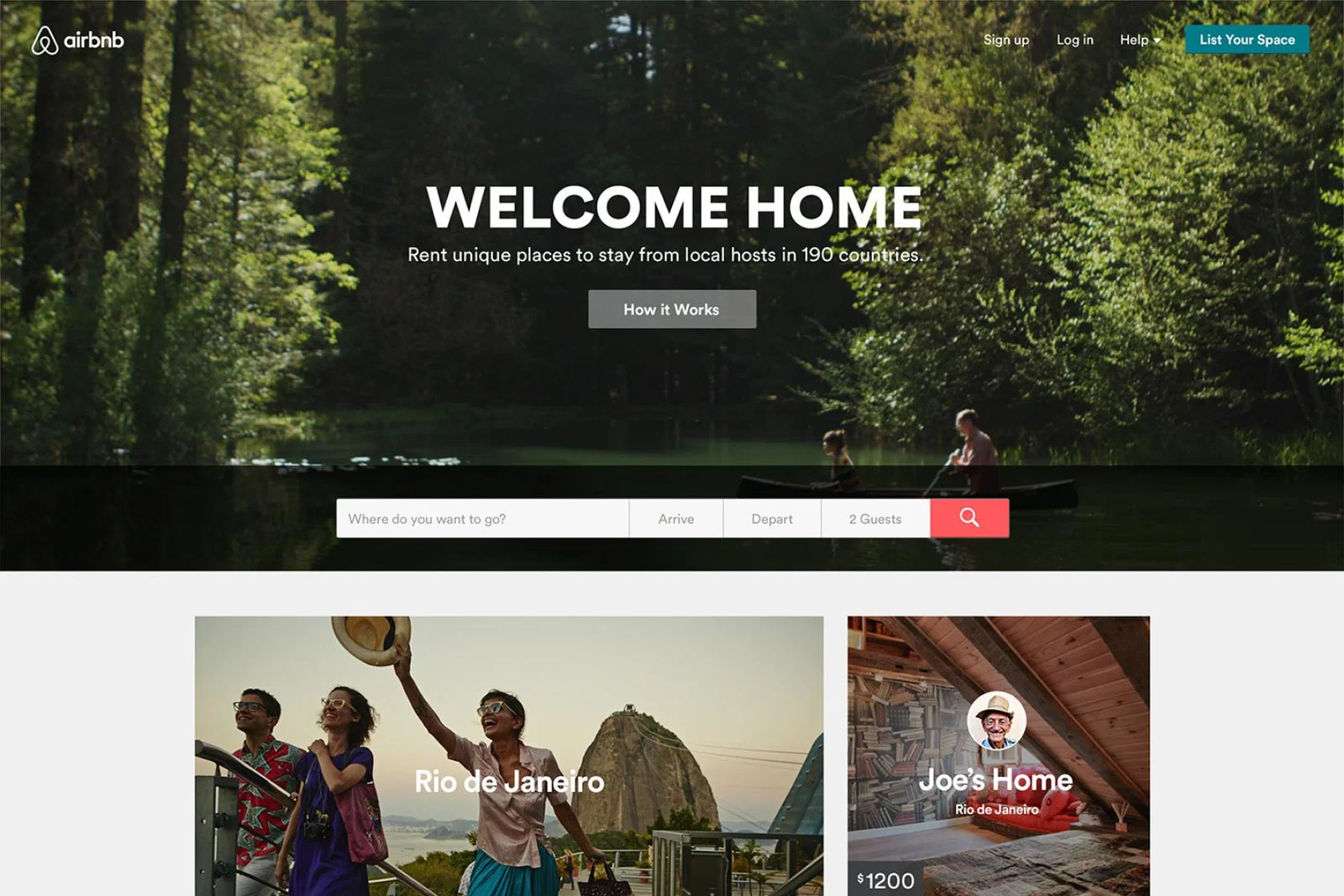 Airbnb homepage
