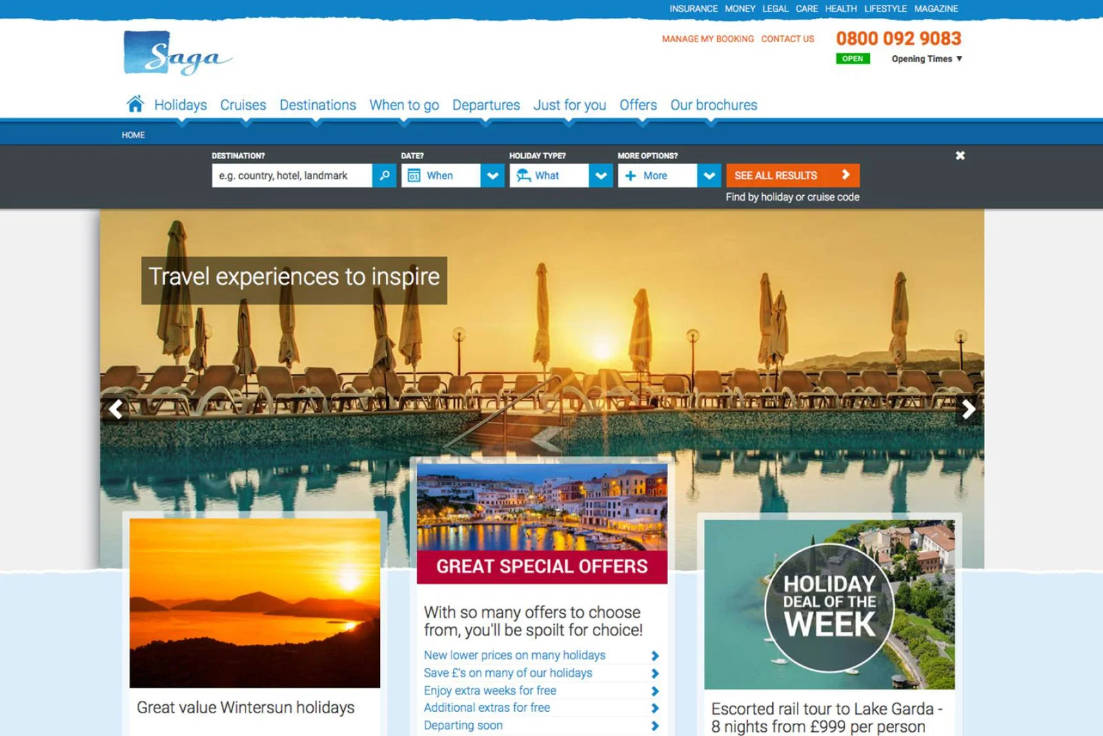 Saga Travel homepage