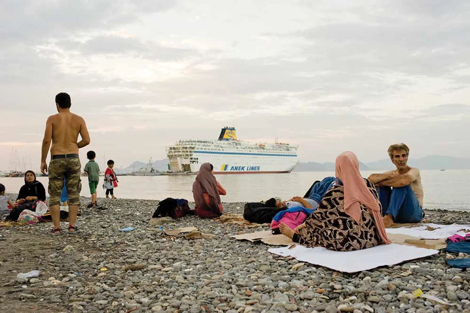Refugees on the beach in Greece