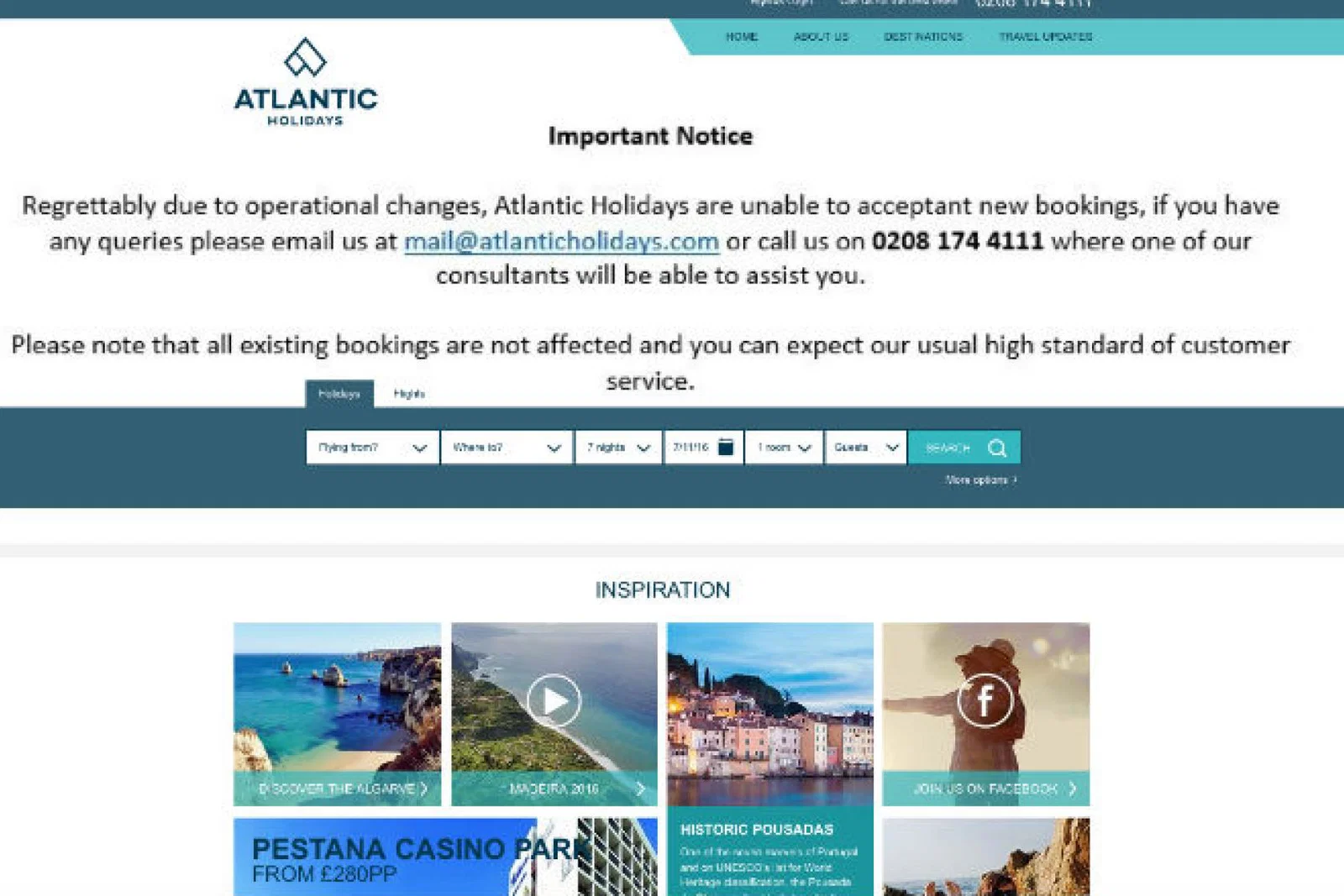 Atlantic Holidays website