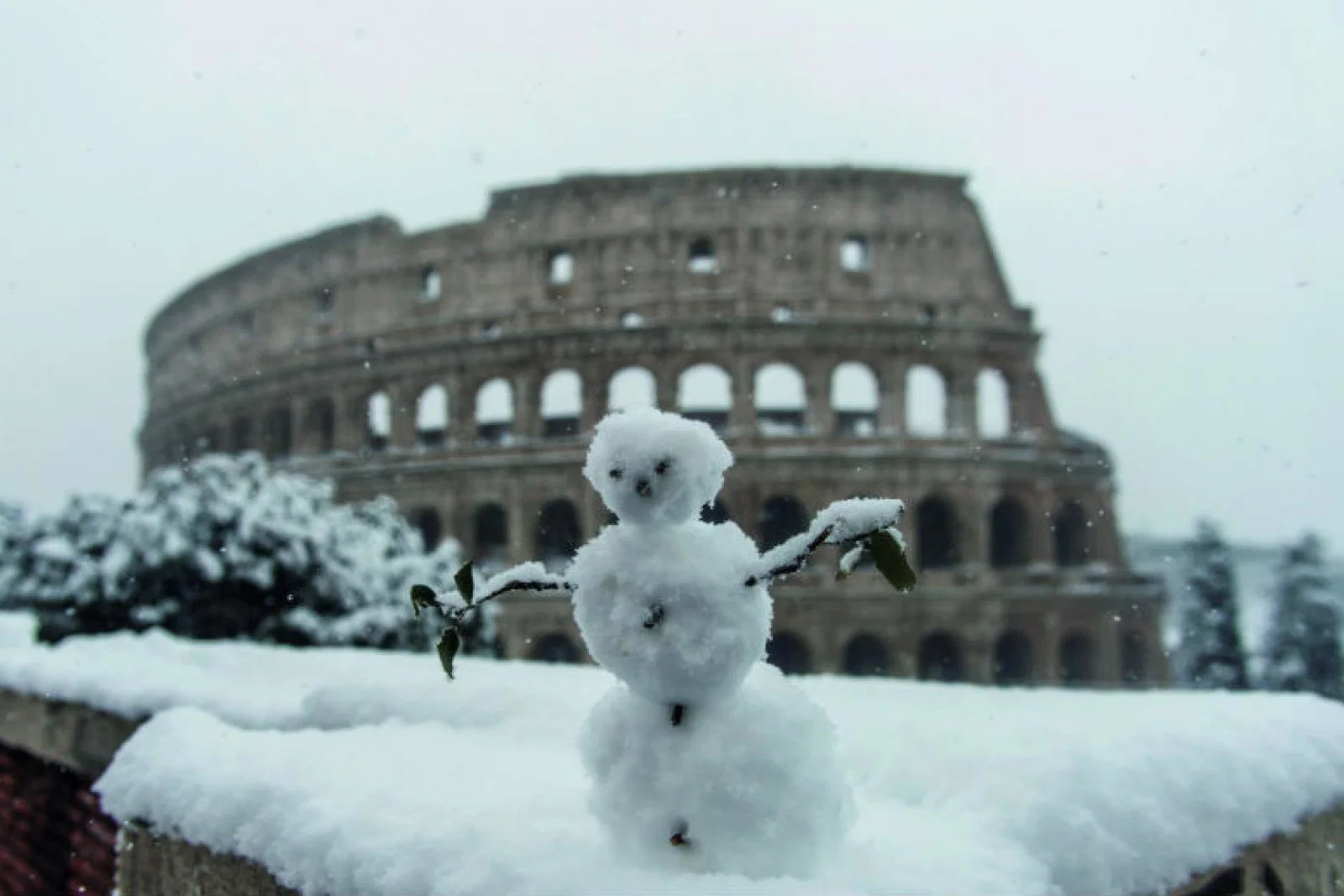 Rome's colosseum in the snow. Credit: Getty Images