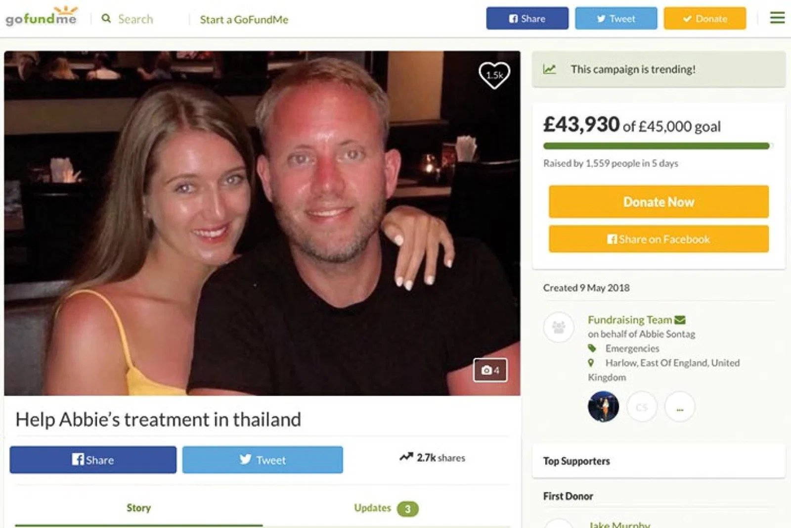 Thailand gofundme page