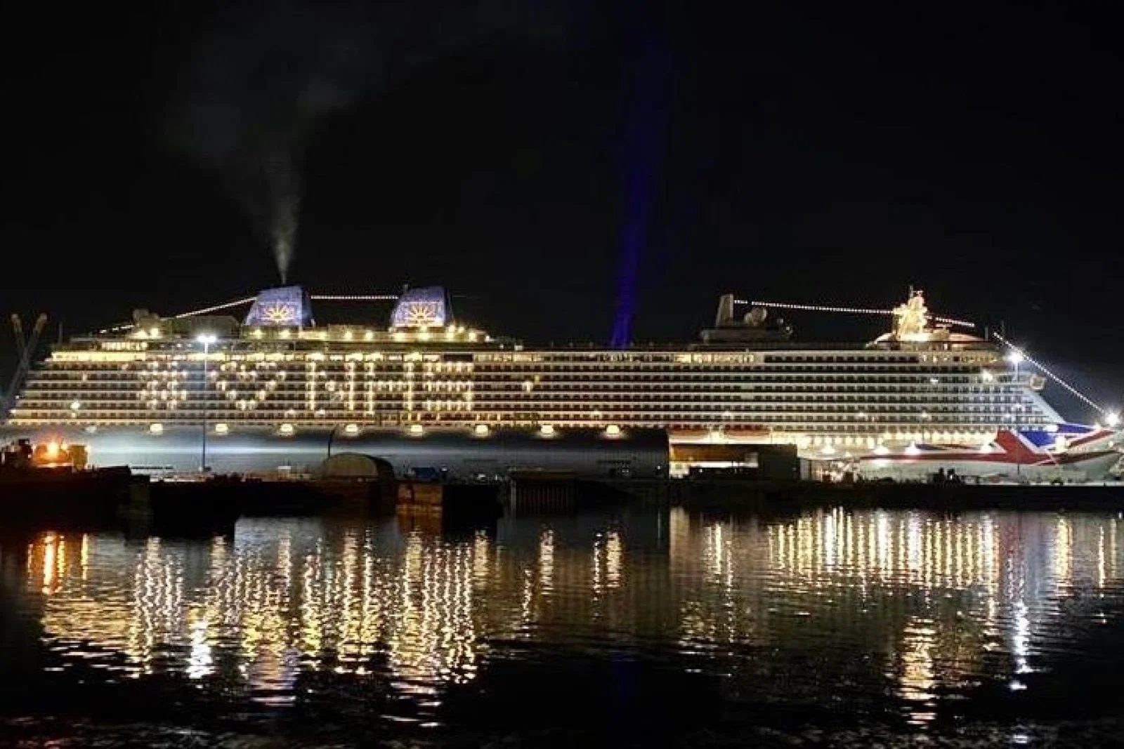 The ship shone brightly in Southampton on Wednesday evening (Credit: P&O Cruises)