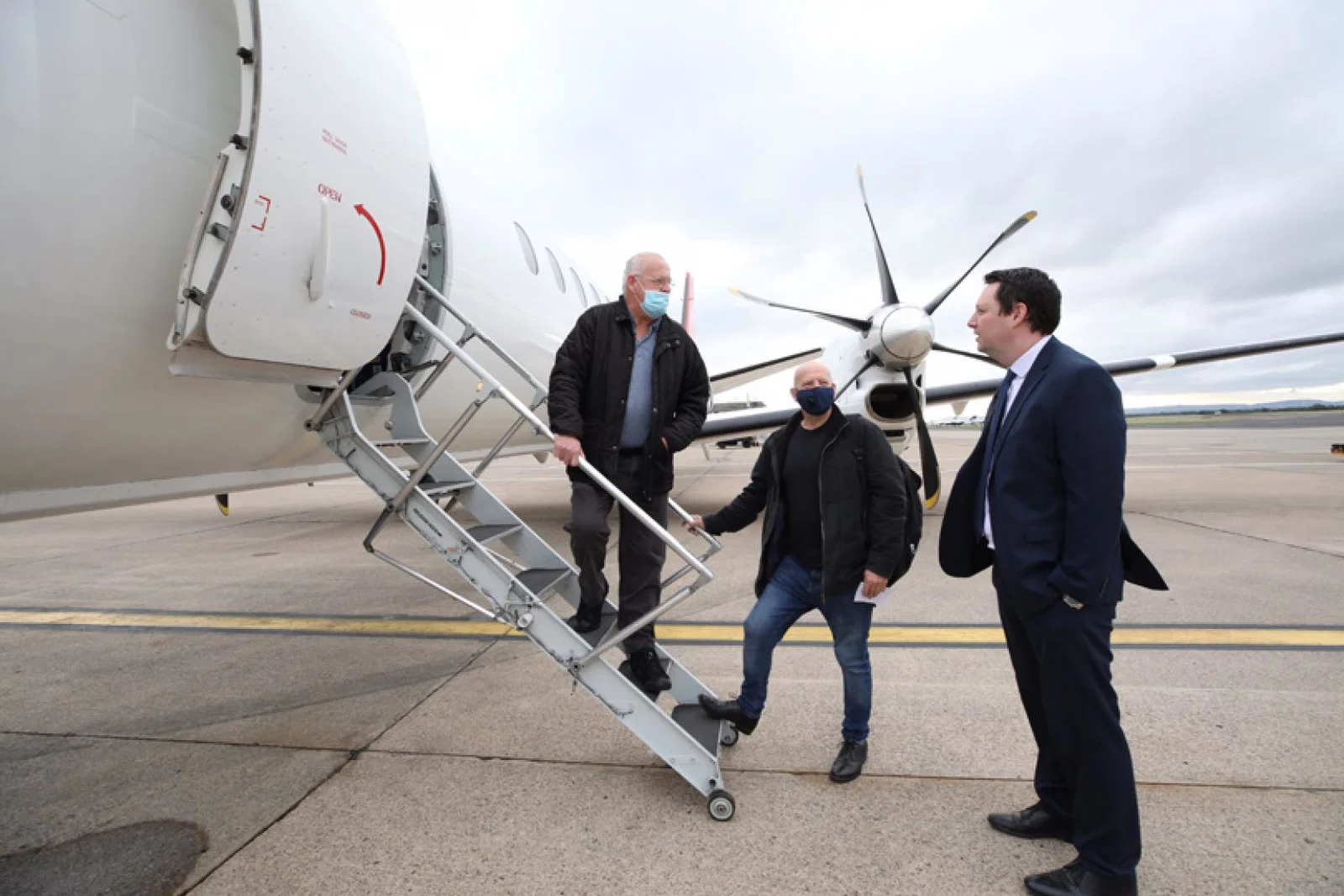 Tees Valley mayor Ben Houchen waves off the first London City passengers