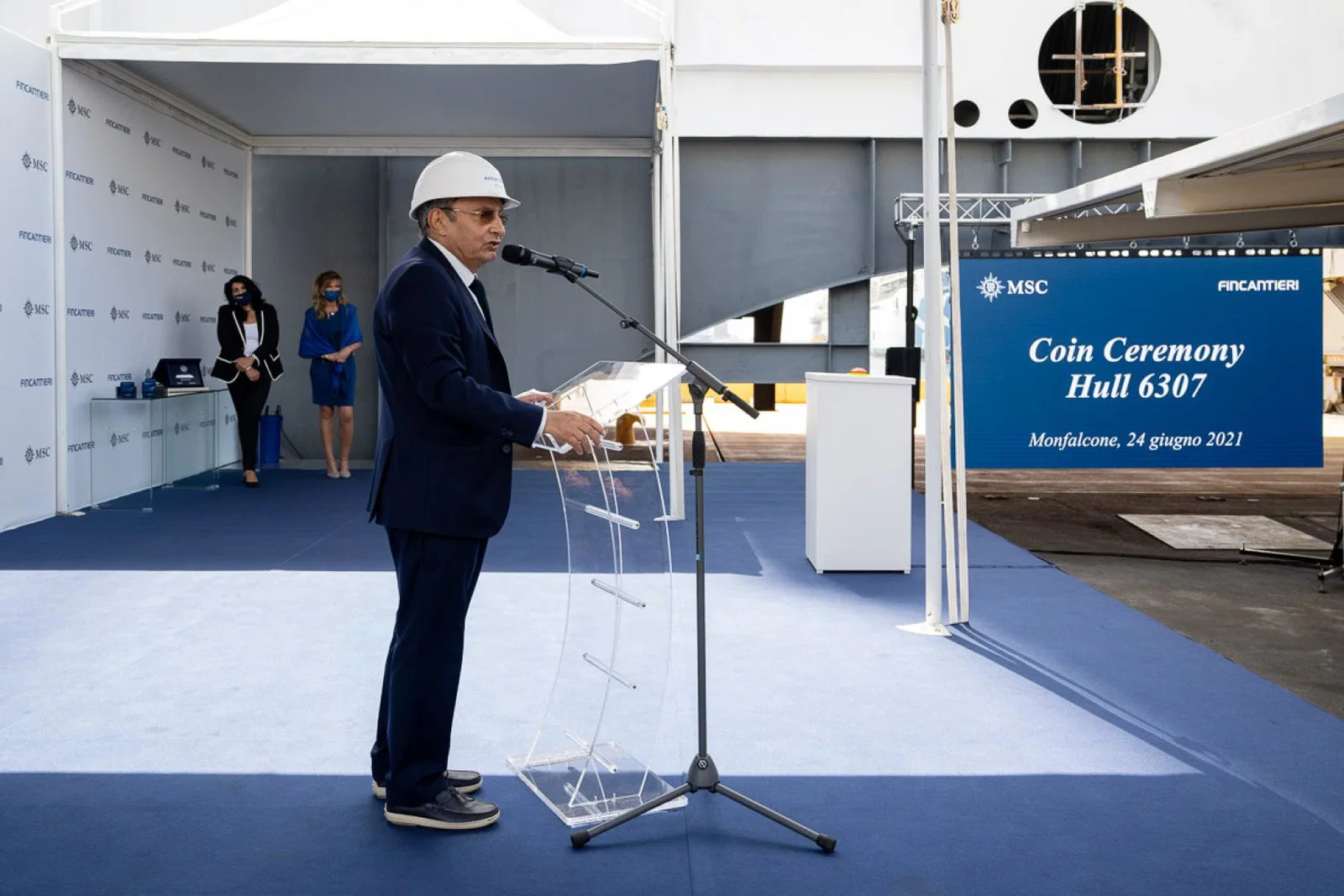 Giuseppe Bono, chief executive of Fincantieri, spoke at the ceremony (Credit: Ivan Sarfatti)
