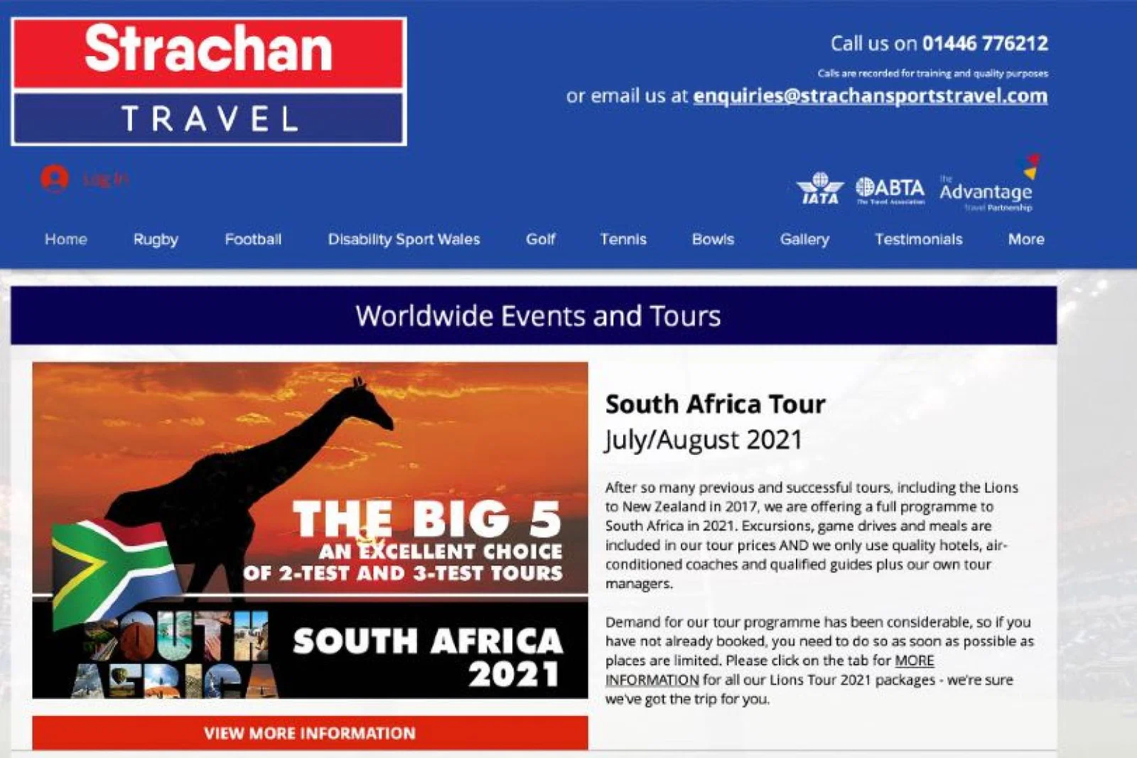 Sam Smith Travel also operated Strachan Sports Travel which organised trips to see the British & Irish Lions rugby team