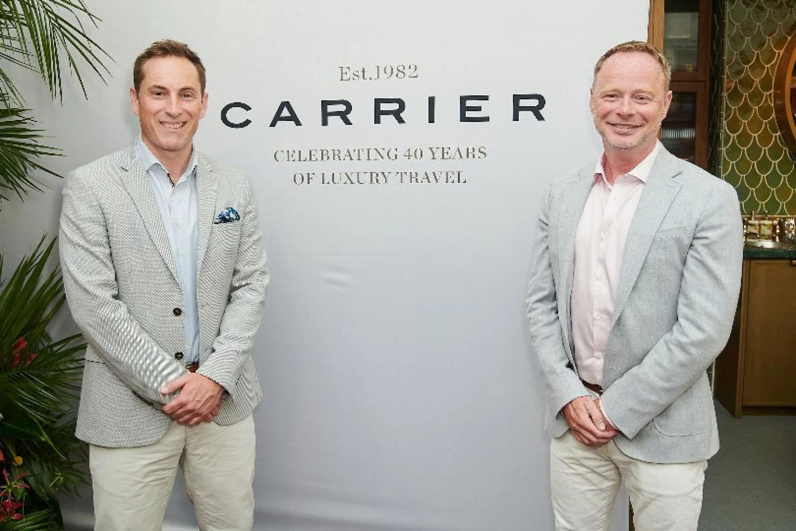 Carrier managing director Mark Duguid (right) with head of sales Rick Milne at the operator's summer party