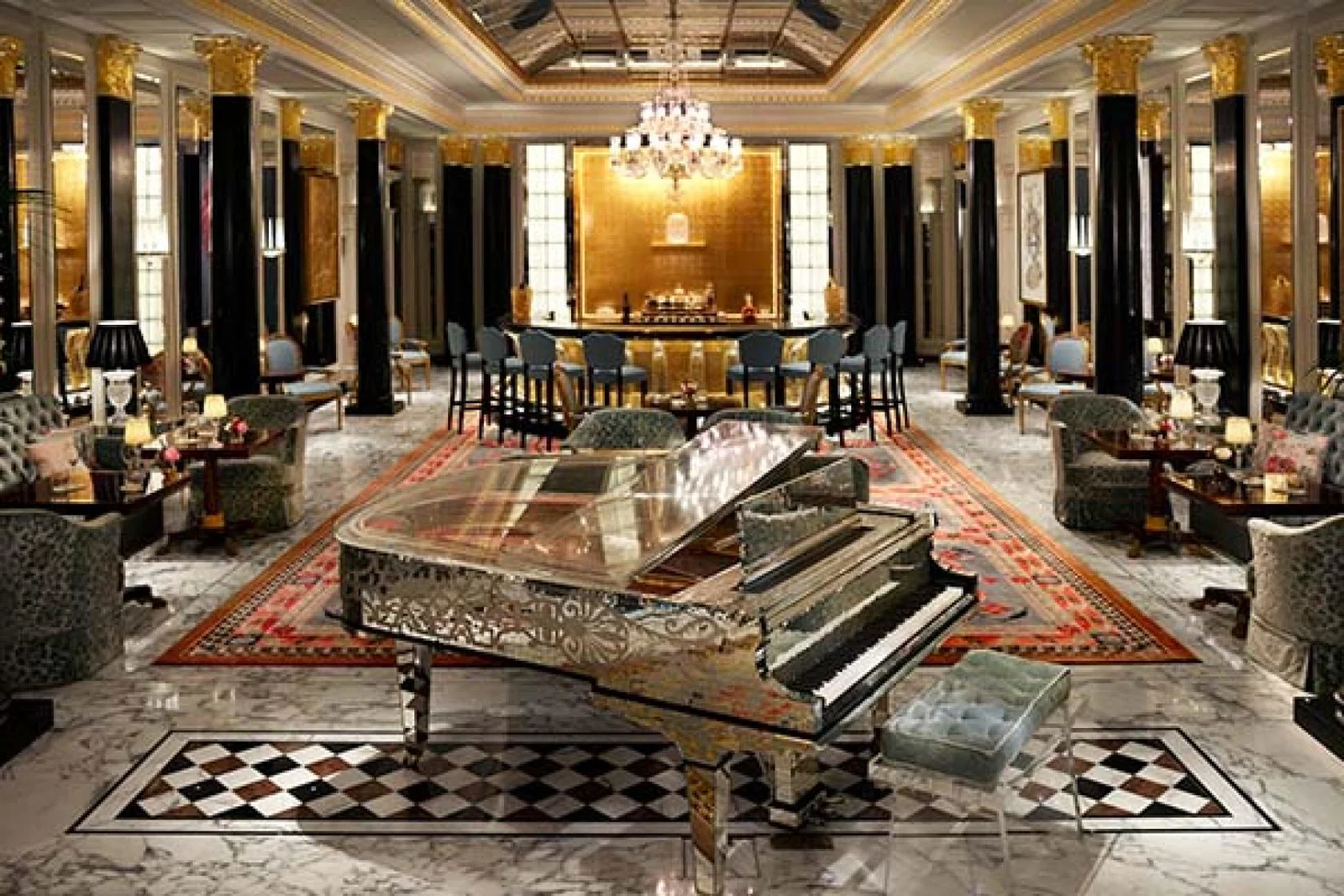 Liberace's mirrored piano has pride of place in the hotel's new Artist's Bar