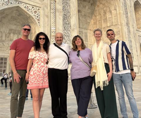 The ambassadors post in front of the Taj Mahal 