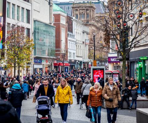A busy high street scene in the UK