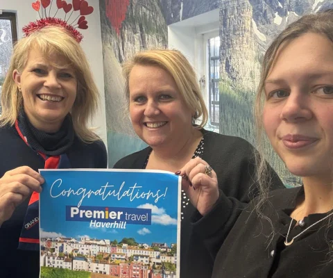 Lyn Arnold pictured here  with Jacqueline Hill and Nicola Elis of Premier Travel.