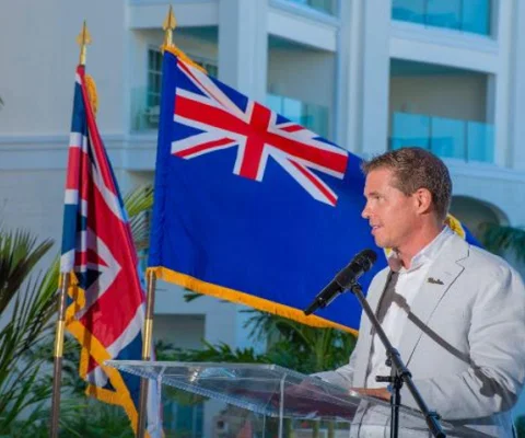 Executive Chairman of Beaches Resorts, Adam Stewart, delivers remarks at a special ribbon-cutting of Treasure Beach Village at Beaches Turks and Caicos