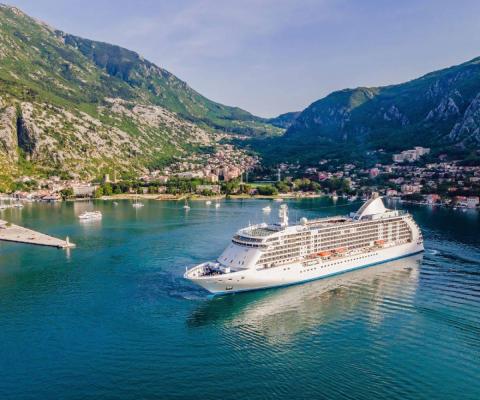 Seven Seas cruise ship docked in Montenegro