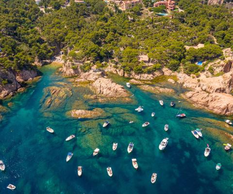 Aigua xelida beach bay with boats in Begur, Costa Brava, Spain