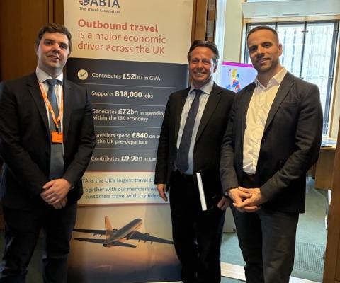 L-R: ABTA Director of Public Affairs Luke Petherbridge, Mr Nigel Huddleston MP, Shadow Secretary of State for Culture, Media and Sport, Jonathan Hawkins from Royal Caribbean.