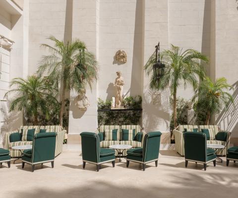 The newly Jacques Garica designed Palm Court at Hassler Roma hotel