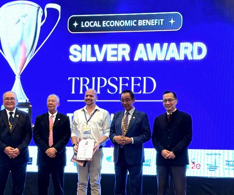 Ewan Cluckie, Co-Founder and Chief Growth Officer at Tripseed, accepts the Responsible Tourism Award, Silver Award at ICRTH 2026 in Sarawak, Malaysia