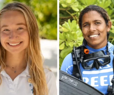 Jenna Lehocki, Marine Biologist at Nova; and Zoona Naseem, first Maldivian woman PADI Course Director