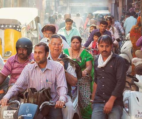 Packed market street in India