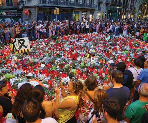 Mourners gather in Las Ramblas, Barcelona