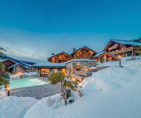 Ski chalet at dusk