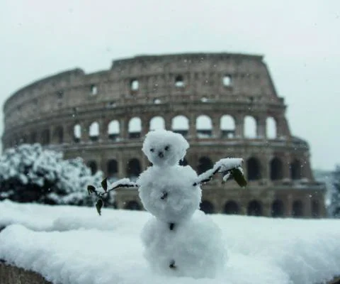 Rome's colosseum in the snow. Credit: Getty Images