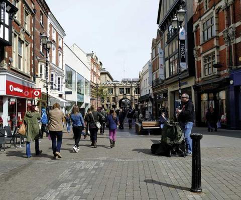 Busy high street shopping