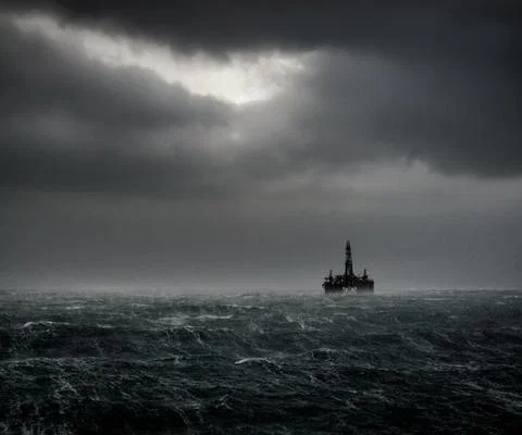 Oil platform on stormy seas